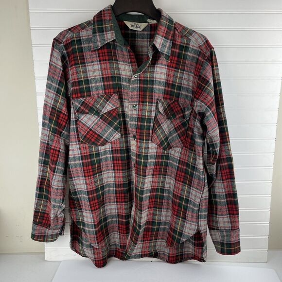 VTG Woolrich Flannel Shirt Red Green Wool Blend Plaid USA Made Men's XL Outdoor - Picture 3 of 8